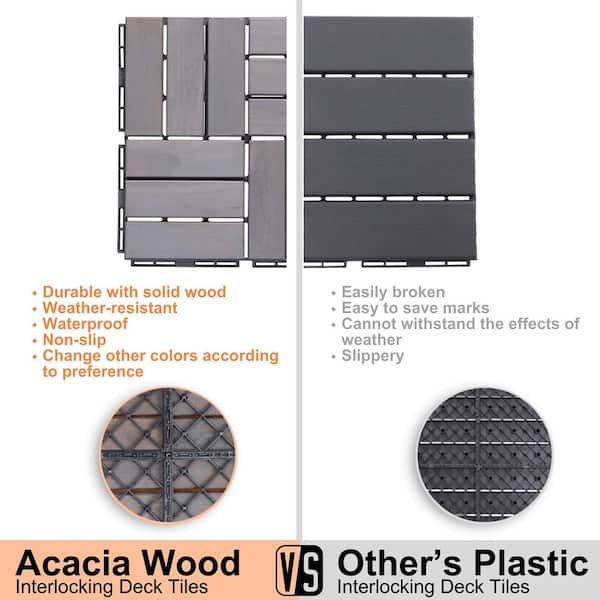 Amucolo 12 in. x 12 in. Checker Pattern Acacia Wood