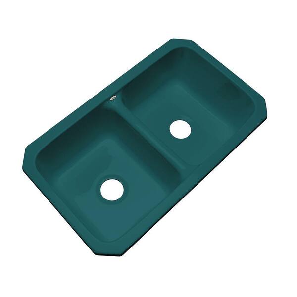 Thermocast Newport Undermount Acrylic 33 in. 0-Hole Double Bowl Kitchen Sink in Teal