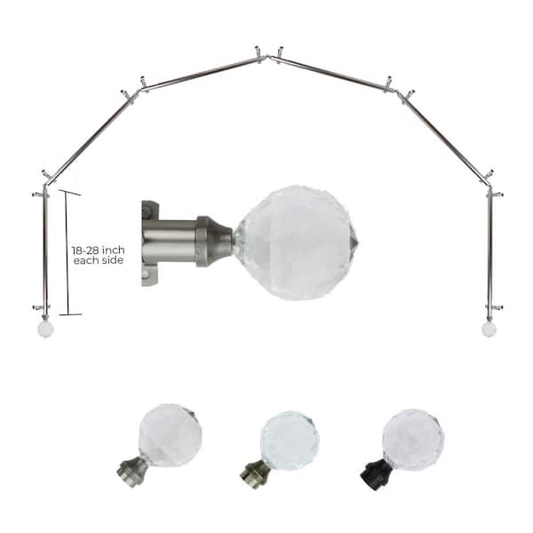 13/16" Faceted 6-Sided Bay Window Curtain Rod (18-28 inch each side)-Satin Nickel