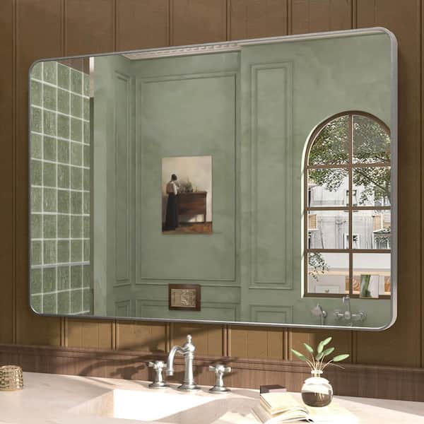 Cosy 48 in. W x 36 in. H Rectangular Framed Wall Bathroom Vanity Mirror in Gun Grey