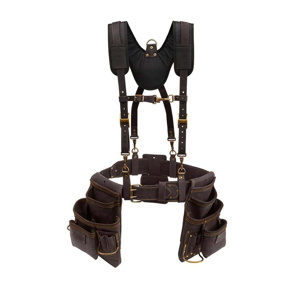 黒 レザー ホルスター、脱棒防止付き OX TOOLS Pro Oil-Tanned Leather Framing Rig with Suspenders