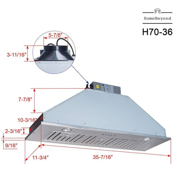 Nauxus 36 600 Cubic Feet Per Minute Ducted Insert Range Hood with Baffle  Filter and Light Included