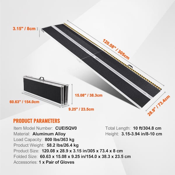 SKYSHALO Portable Wheelchair Ramp, 10 ft. 800 lbs. Capacity, Non