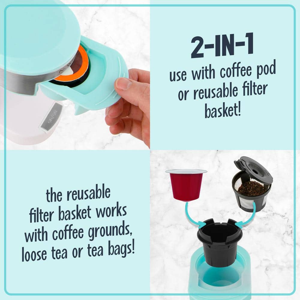 Aqua and White Single Serve Coffee Maker with Reusable Filter