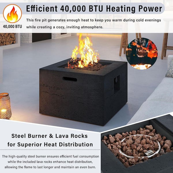 Black 24 in. MGO Square Outdoor Fire Pit Table, 40,000 BTU