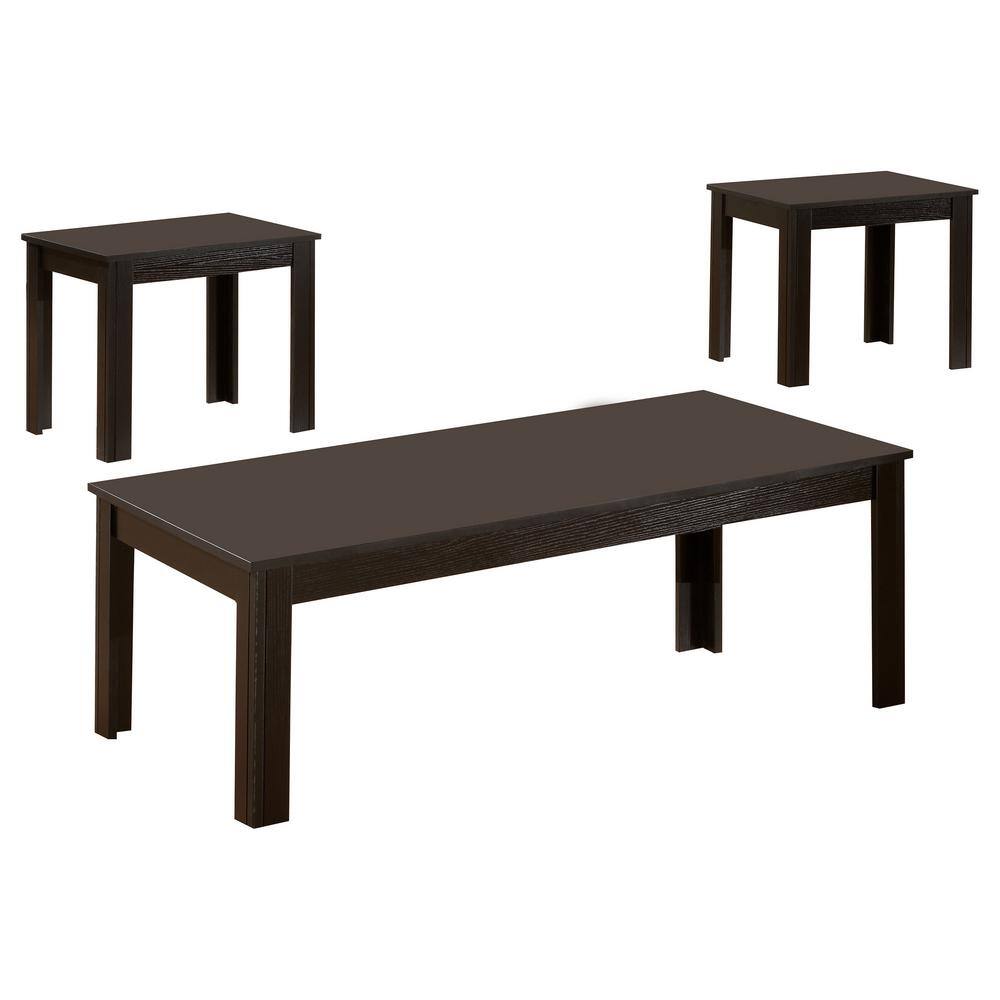 Black Solid Wood Rectangular Coffee Table Set
