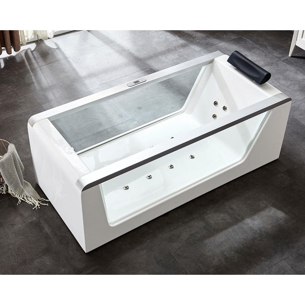 70.88'' White and Clear Acrylic Freestanding Whirlpool Bathtub