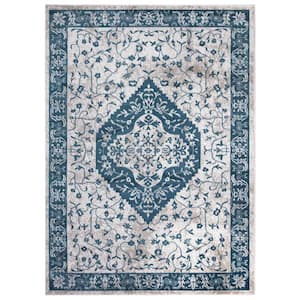 Jefferson Collection Pearl Heriz Blue 5 ft. x 7 ft. Medallion Area Rug