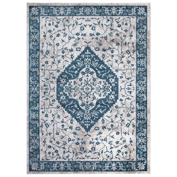 Concord Global Trading Jefferson Collection Pearl Heriz Blue 8 ft. x 10 ft. Medallion Area Rug