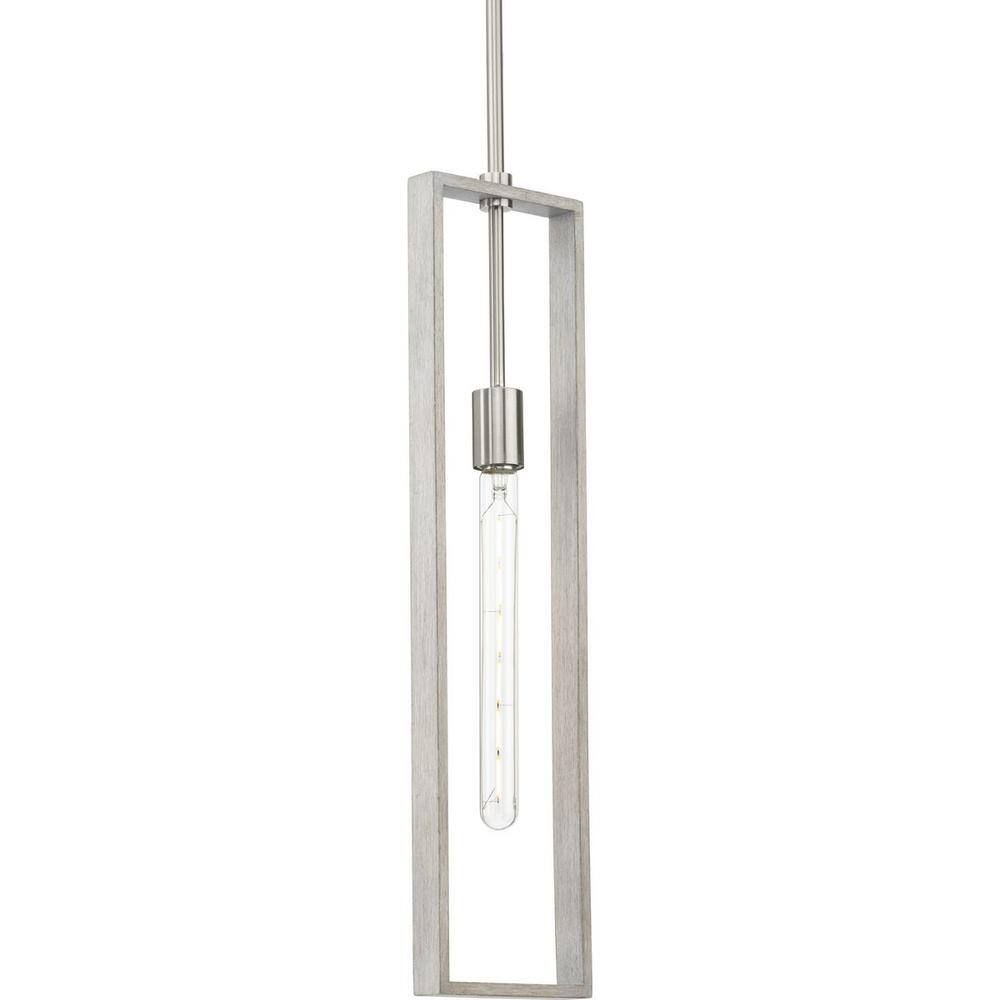 Boundary Brushed Nickel and Grey Washed Oak Pendant Light