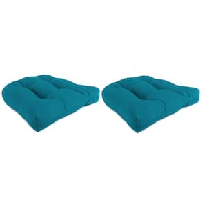 19 in. L x 19 in. W x 4 in. T Tufted Outdoor Wicker Seat Cushion in Canvas Turquoise (2-Pack)