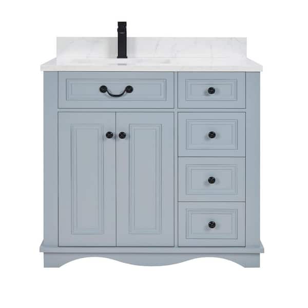 Legion Furniture French Contemporary Series 36 in. 1 Freestanding gray Bath Vanity with White Artificial Stone Top Assembled Bath Vanity
