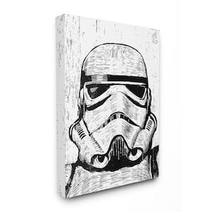 16 in. x 20 in. "Black and White Star Wars Stormtrooper Distressed Wood Etching" by Artist Neil Shigley Canvas Wall Art