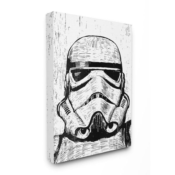 Stupell Industries 16 in. x 20 in. "Black and White Star Wars Stormtrooper Distressed Wood Etching" by Artist Neil Shigley Canvas Wall Art