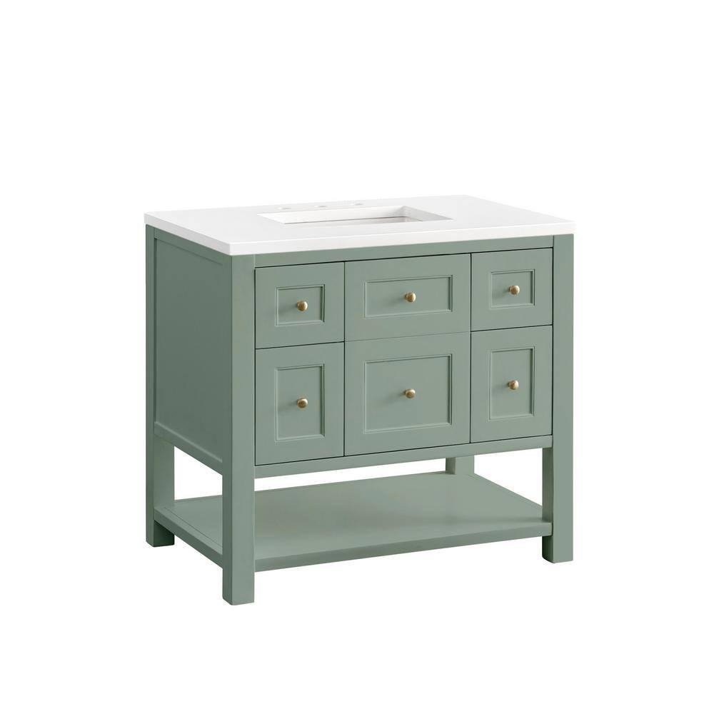 Smokey Celadon Green Solid Wood Single Vanity Base with Brass Knobs