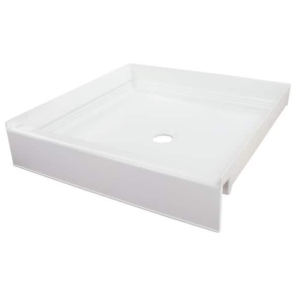 Transolid T3 32 in. L x 32 in. W Single Threshold Alcove Shower Pan Base with Center Drain in White