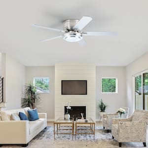 52 in. Indoor Satin Nickel Flush Mount Ceiling Fan with Light Kit and Remote Control