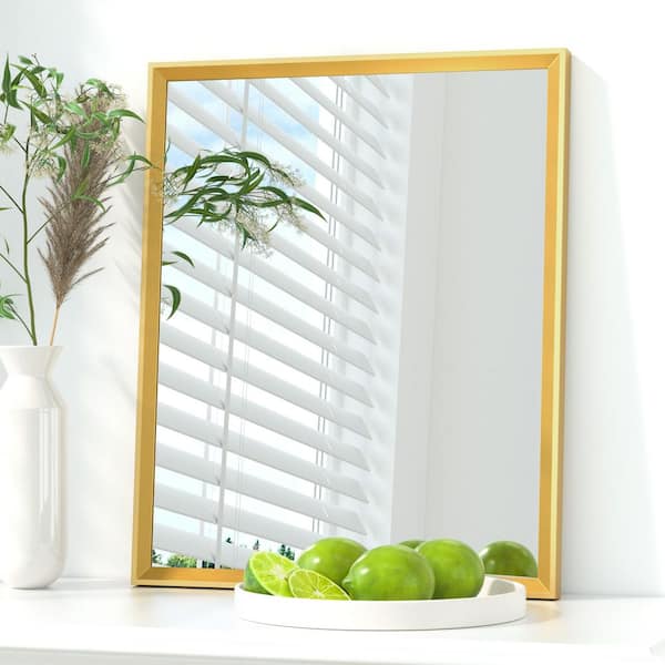 16 in. W x 20 in. H Rectangle Aluminum Framed Wall Bathroom Vanity Mirror in Gold