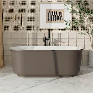 59 in. x 27.56 in. Stone Resin Flatbottom Solid Surface Freestanding Double Slipper Soaking Bathtub in Gray