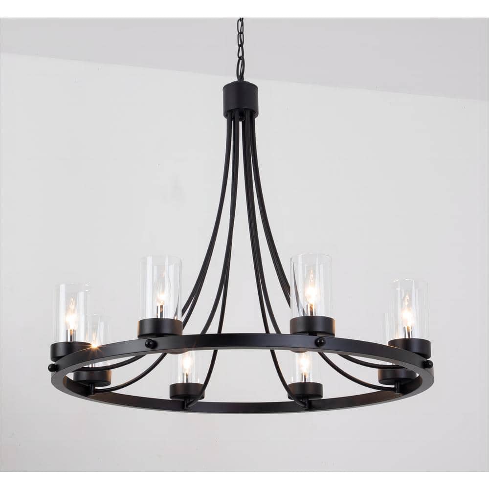 Maxax Bismarck 8-Light Black Candle Style Wagon Wheel Chandelier with  Wrought Iron Accents 19221-8BK - The Home Depot