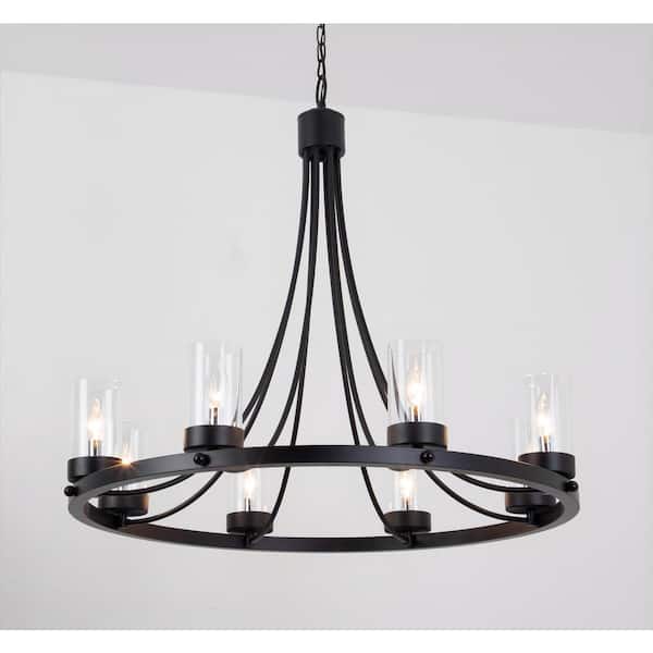 Maxax Bismarck 8-Light Black Candle Style Wagon Wheel Chandelier with Wrought Iron Accents