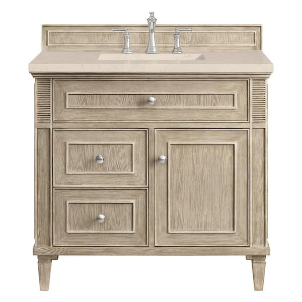 James Martin Vanities Lorelai 36.0 in. W x 23.5 in. D x 34.06 in. H Single Bathroom Vanity in Whitewashed Oak with Eternal Marfil Quartz Top