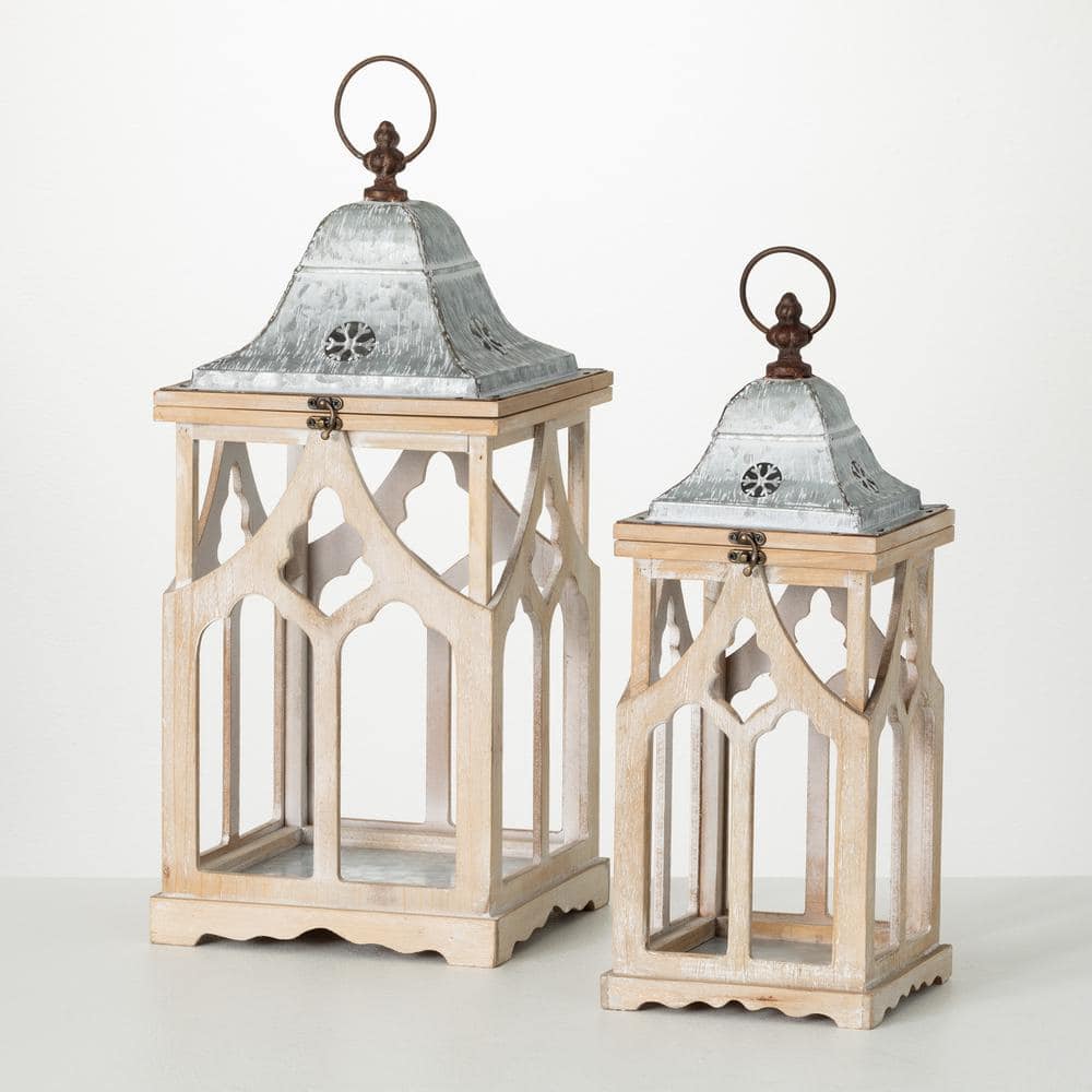 SULLIVANS 17 in. H and 20.25 in. H Vintage Wooden Lantern Set; White ...