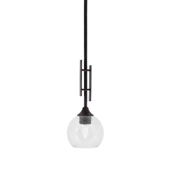 Unbranded Ontario 60-Watt, 1-Light Dark Granite Stem Hung Mini Pendant Light with Clear Bubble Glass Shade and No Bulb Included