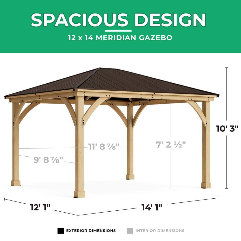 Meridian 12x12 Cedar Wood Gazebo with Mocha Aluminum Roof