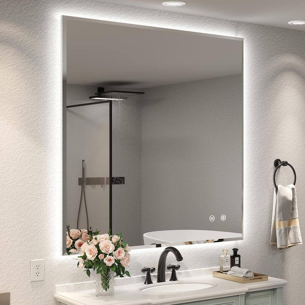 Cesicia 36 in. W x 36 in. H Square Frameless Wall Mount Bathroom Vanity Mirror with LED