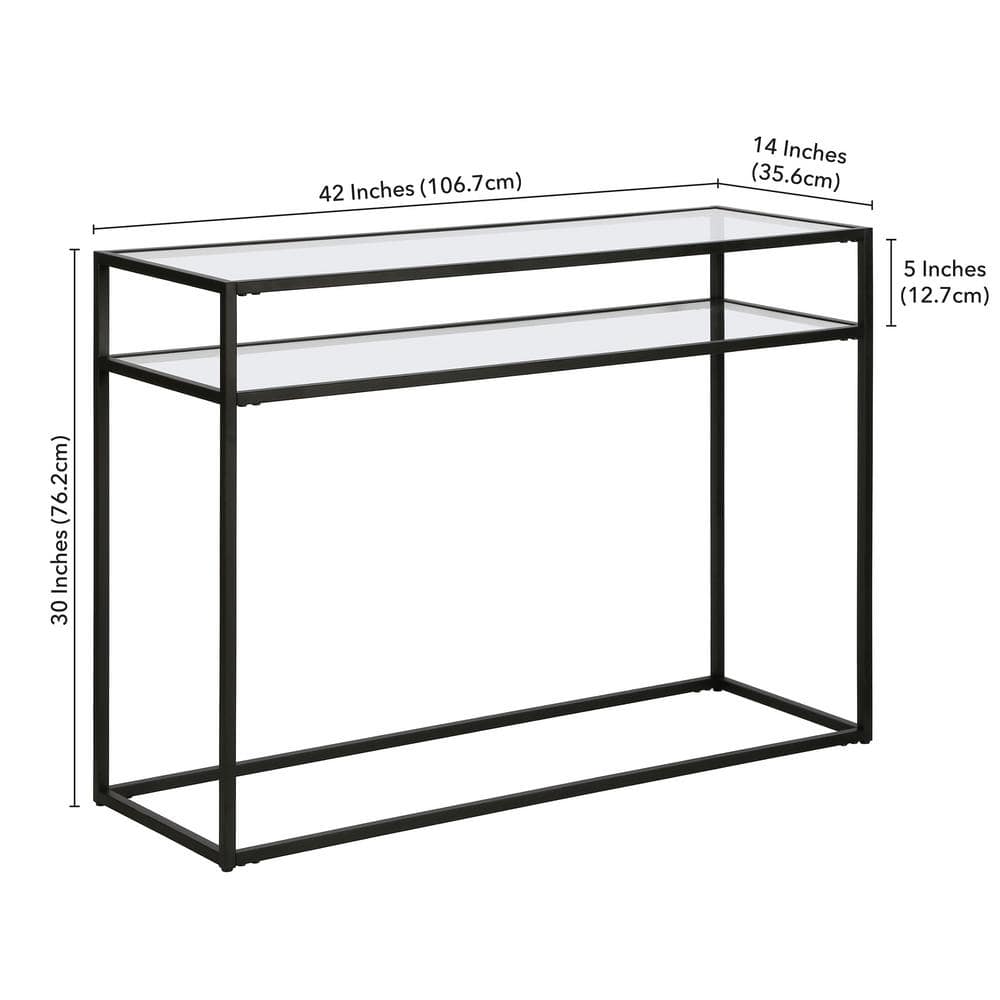 Marissa 42'' Blackened Bronze Console Table with Tempered Glass Shelves