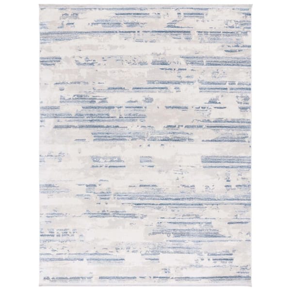 SAFAVIEH Whisper 9 ft. x 12 ft. Gray/Blue Ivory Distressed Striped Area Rug