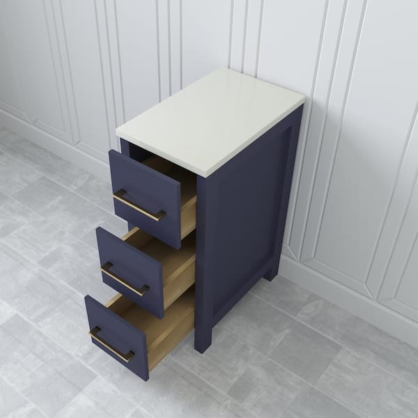 Vanity Art 12 in. W x 18.5 in. D x 30 in. H Bath Vanity Side Cabinet in Blue with Engineered Marble Top