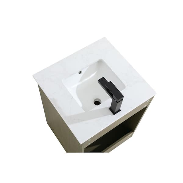 20 in. Single Sink Chestnut Brown Bath Vanity with White Engineered Marble Top