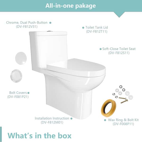 Hlihome 12 In Rough In 1 Piece 1 6 Gpf Side Left Dual Flush Elongated Siphonic Jet Toilet In White Seat Included Dk 9073 Sld134