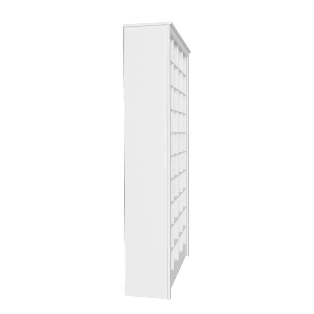 White Tall Wooden Shoe Storage Cabinet with 40 Cubbies
