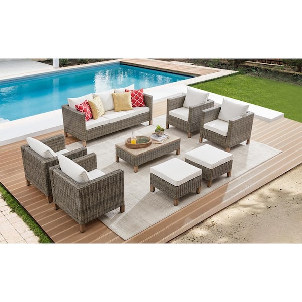 Summax 8-Piece Wicker Patio Conversation Set with Beige Cushions