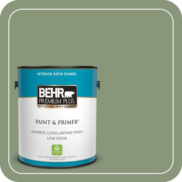 BEHR PREMIUM PLUS 1 gal. #S390-5 Laurel Tree Satin Enamel Low Odor Interior Paint & Primer
