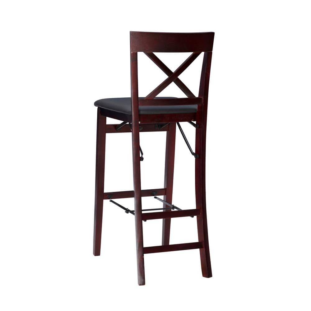 Merlot Wood and Dark Brown Faux Leather 30" Folding Barstool