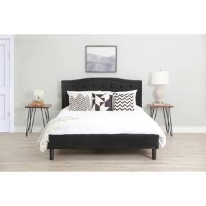 Mandy Black Wood Frame Queen Platform Bed with Tufted Upholstery