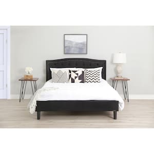 Mandy Black Wood Frame Queen Platform Bed with Tufted Upholstery