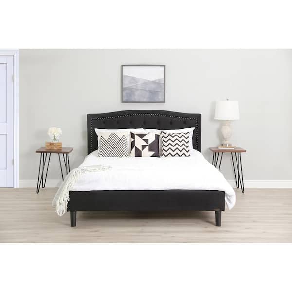 DEVON & CLAIRE Mandy Black Wood Frame Queen Platform Bed with Tufted Upholstery