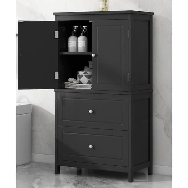Harper & Bright Designs Black 43.3 in. H Accent Storage Cabinet with Adjustable Shelves and 2-Drawers for Small Place