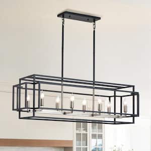 8-Light Kitchen Island Linear Chandelier Black and Nickel Pendant Light Fixture for Dining Room, Living Kitchen Entryway