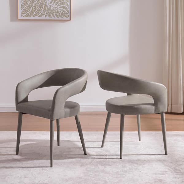 Subtle Luxury Greige Faux Leather Dining Chair with Curved Backrest and Upholstered Seat for Kitchen Set of 2