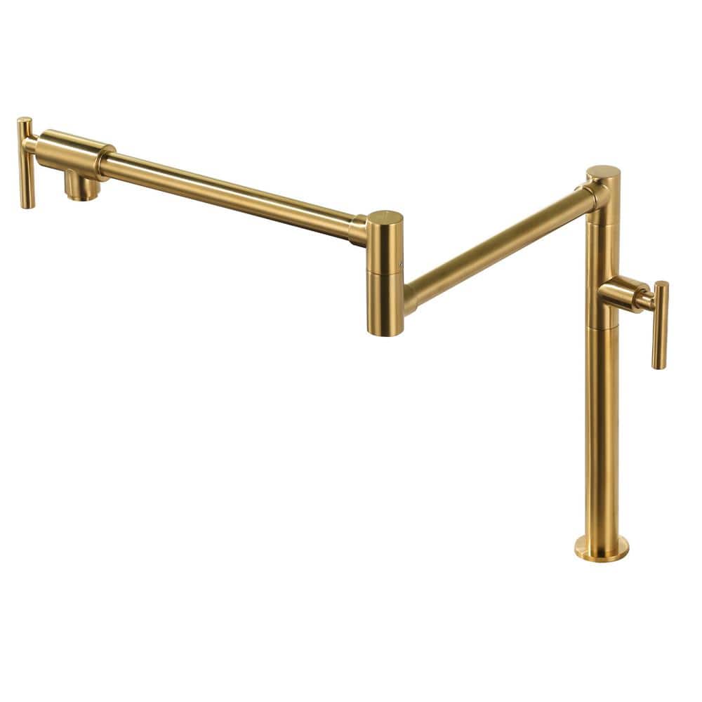Brushed Gold Double Handle Deck Mounted Pot Filler Faucet