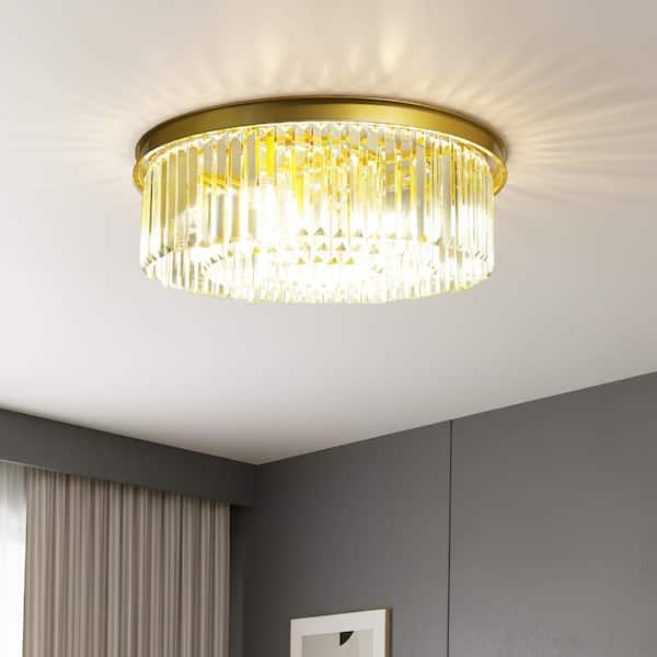 OUKANING 23.62 in. 8-Light Gold Modern Flush Mount Ceiling Light