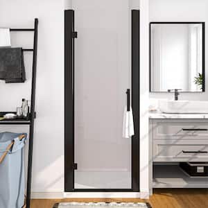 28 to 30 in. W x 72 in. H Pivot Swing Frameless Shower Door in Black with Clear Glass