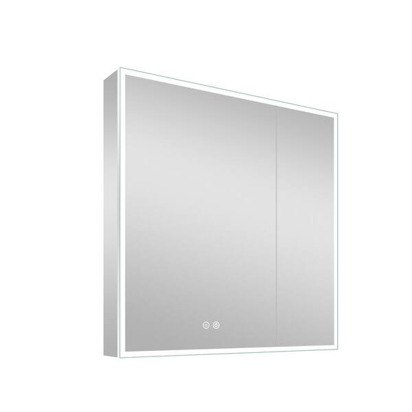 36 in. W x 30 in. H Frameless Rectangular Silver Surface Mount Medicine Cabinet with Mirror and LED Light