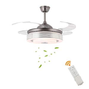 42 in. Integrated LED Silver Indoor Retractable 7 Color Changes Ceiling Fan with Light and Music Player